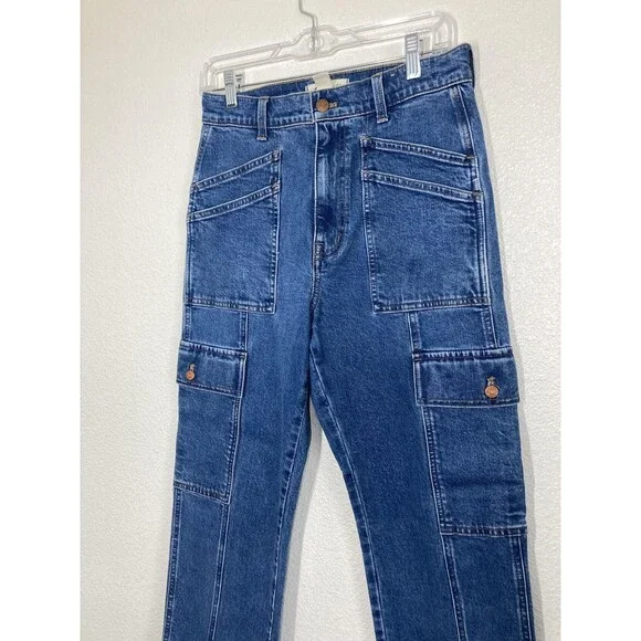 Madewell Jeans Womens 27 Blue 90s Straight Cargo High Rise Utility Denim Pockets - Picture 6 of 16